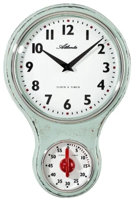Küchenuhr mit Timer Eieruhr Wanduhr Retro Nostalgie Weiß Grün - Atlanta 6124-6 - Bild 1 von 3
