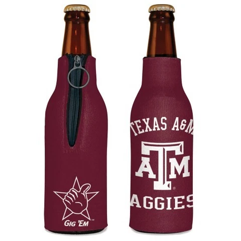 TEXAS A&M AGGIES GIG EM BOTTLE HOLDER COOZIE KOOZIE COOLER WITH ZIPPER Cover