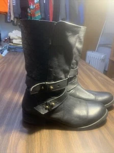 Steve Madden Women’s Biker Boots Buckle Full Zip Black Leather Size 9.5 - Picture 1 of 6