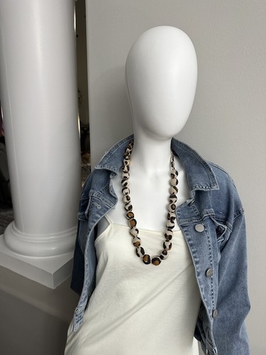 VETEMENTS Collana 1946 design panno leopardo coperto palline nero beige unica FF52��