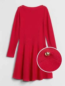 GAP Kids Girls Fit and Flare Red Sweater Dress Gold Buttons XS 4 5 NWT $58 - Picture 1 of 4