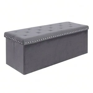 JZH7-Velvet Storage Bench Ottoman With Upholstered Rectangle Ottoman With Lift-O - Picture 1 of 19
