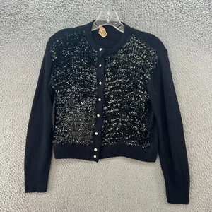 Vintage Chris Ann Sweater Womens Small Black 40s 50s Cardigan Acrylic Mazet * - Picture 1 of 10