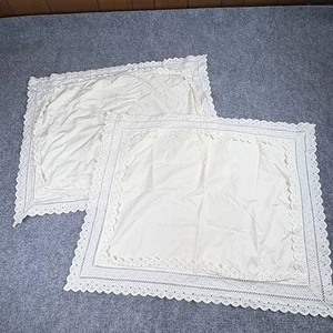 Vintage 80er Jahre Wamsutta Creme Ösen Spitze Standard Kissenbezüge 2er Set Landhaus * Fleck - Bild 1 von 14