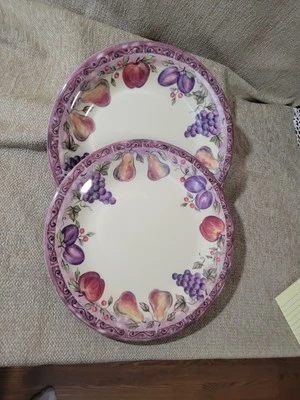 2- J.C. Penney Dinner Plates 11" Fruit Pattern ** Melamine Country Farmhouse - Image 1 of 4