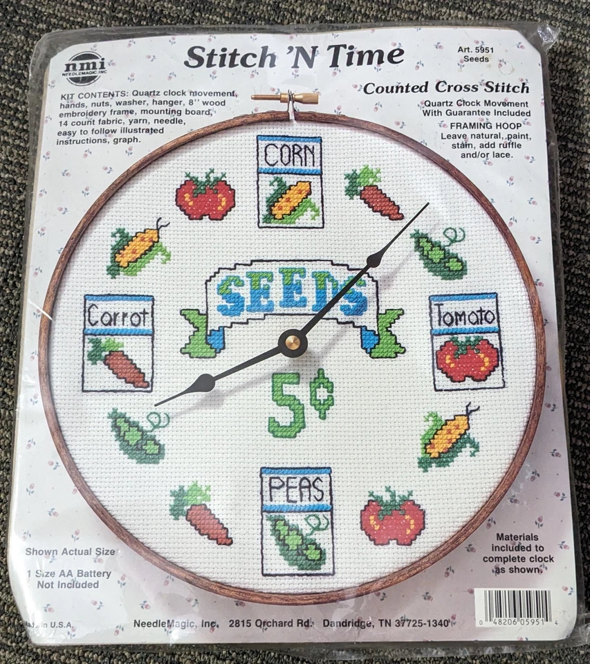 Wall Clock Counted Cross Stitch Kit Vegetable Pattern Time Seeds 5951 Gardening - Image 1 of 2