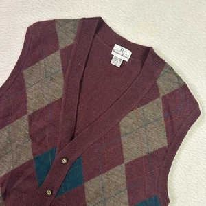 Vintage Neiman Marcus 70s 80s Pure New Wool Argyle Sweater Vest Grandpa Size L - Picture 1 of 9
