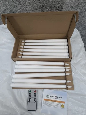 12 Pcs Flickering Flameless Taper Candles Light with Remote Control Timer Dimmer - Image 1 of 4
