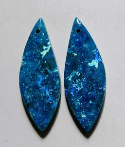 32.10 Cts Natural Shattuckite Drilled Cabochon Match Pair Gemstone 35.3X13MM - Picture 1 of 3