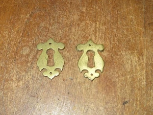 Pair of Ornate Antique Victorian Brass Keyhole Covers, 1 5/8 inches - Picture 1 of 3