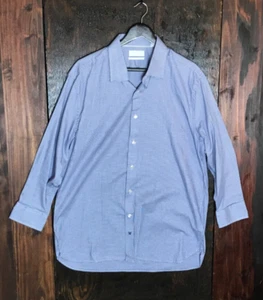 Hickey Freeman Mens Dress Shirt 17 17.5 32/33 Blue And White houndstooth Shirt - Picture 1 of 9
