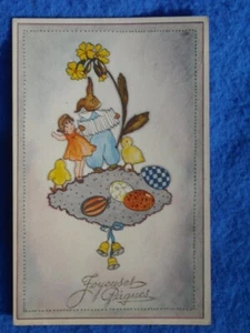 ART NOUVEAU HUMANIZED DANCING RABBIT DRESSED ANIMAL PLAYING ACCORDION POSTCARD - Picture 1 of 7