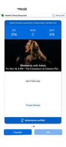Weekends with Adele Opening Night SEC 206 Row C Seat 618 - 1 ticket  11/18/2022