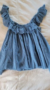 Altar'd State Womens Top, Ruffle Straps, Distressed Hem, Size M, Blue, NWT - Picture 1 of 12