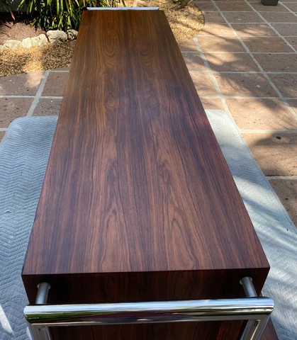 Midcentury Modern Chrome and Brazilian Rosewood Credenza Sideboard Media Cabinet Cover
