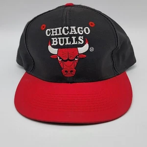 Vtg Chicago Bulls NBA Basketball Logo 7 Competitor Spell Out Black Snapback Hat - Picture 1 of 15