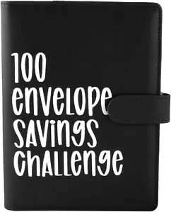 Carpeta de presupuesto 100 sobres Savings Challenge con bolsillos para efectivo (negro) - Imagen 1 de 5