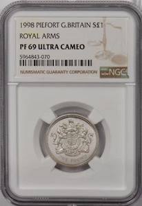 Great Britain 1998 Pound silver NGC PF69UC Royal arms. Piefort NG1302 combine sh - Picture 1 of 2