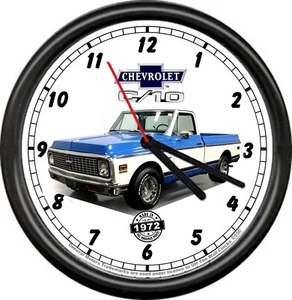 Lizenzierte Wanduhr 1972 72 blau Chevy Chevrolet C-10 Pickup General Motors Schild - Bild 1 von 1