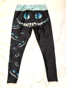 Lotus Leggings ~ Alice in Wonderland Chesire Cat Smile ~ Blk/Lt Blue ~ Plus XXXL - Picture 1 of 7