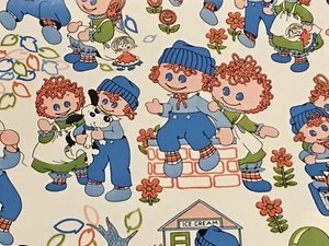 VINTAGE RAGGEDY ANN & ANDY BAMBOLA CARTA DA IMBALLAGGIO CONFEZIONE REGALO 24" X 28" FOGLIO NOS - Foto 1 di 3