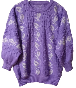 Pullover Fledermausärmel Flieder/Weiß/Silber Gr. 44/46 s. Maße unten! - Bild 1 von 7