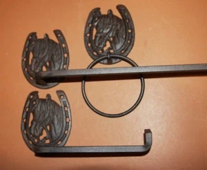 Horse Bath Towel Rack Bars, Towel Rings, Toilet Paper Holders, Cast Iron, 6 pcs - Picture 1 of 12