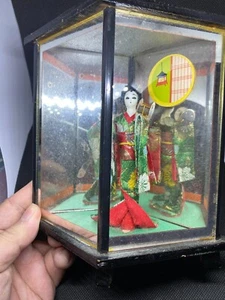 Vintage Japanese Kimono 6.5" Doll with Glass Case - Picture 1 of 10