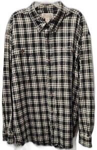 Duluth Trading Flannel Long Sleeve Black Grey Cream Shirt Men's 2XL Button Down