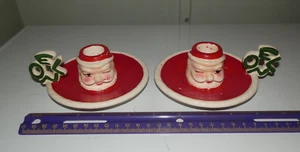 Vintage Set NOEL Santa Head Ceramic Candle holders * 1959 LEGO Christmas - Picture 1 of 15