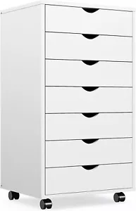 White 7 Drawer Dresser Chest Mobile Storage Cabinet Display Organizer with Wheel - Picture 1 of 8