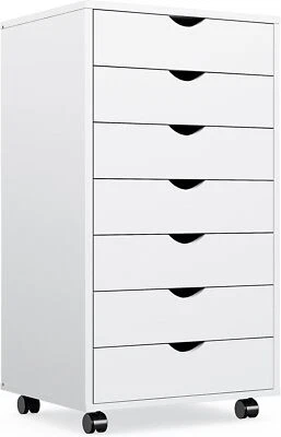 White 7 Drawer Dresser Chest Mobile Storage Cabinet Display Organizer with Wheel - Image 1 of 4