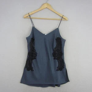 Witchery Top Womens 10 Blue Black Lace Trim Camisole Singlet Straps Satin Event - Picture 1 of 12