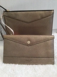 RADLEY GOLD GOOSE GREEN CLUTCH WRISTLET ENVELOPE PURSE CRACKLED LEATHER BNWT - Picture 1 of 11