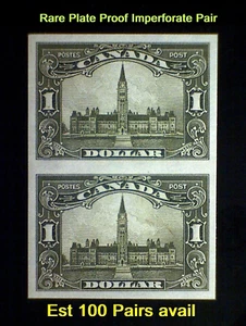 Canada Scott# 159P PLATE PROOF VERTICAL PAIR George V (1929)SCROLL $1 Parliament - Picture 1 of 7
