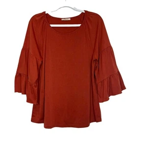 Bebonnie Tunika Damen M Rüschen Glockenärmel Burnt Orange Oberteil Größe M - Bild 1 von 11