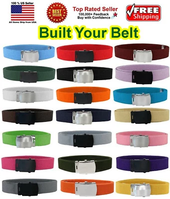 ADJUSTABLE CANVAS MILITARY WEB BELT METAL BUCKLE MEN WOMEN 36" 44" 56" 64" 72" - Image 1 of 2