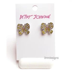 NWT Betsey Johnson BUTTERFLY Silver Plated Brass CZ Crystals Stud Earrings - Picture 1 of 5