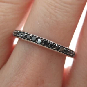 925 Sterling Silver Real Black Diamond Stackable Half Eternity Ring Size 7.25 - Picture 1 of 9