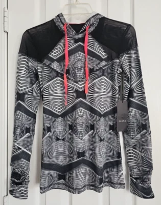 Zobha Womens Mesh Pullover Hoodie Black/White XS Long Sleeve Lightweight Top - Image 1 of 4