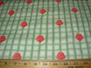 7 1/8 YDS~P KAUFMANN CHECK PLAID FLOWERS EMBROIDERED UPHOLSTERY FABRIC FOR LESS - Picture 1 of 3