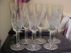 Waterford Crystal Lismore 7 1/4" Champagne Flute Goblets (Set Of 6)