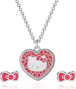 Hello Kitty Sanrio Fashion Jewelry Set, 16" + 3" Pendant Necklace Bow Earrings - Picture 1 of 6