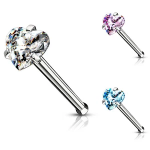 Nasenpiercing Nasenstecker Nasenring Gerader Stab Herz Kristall - Bild 1 von 4