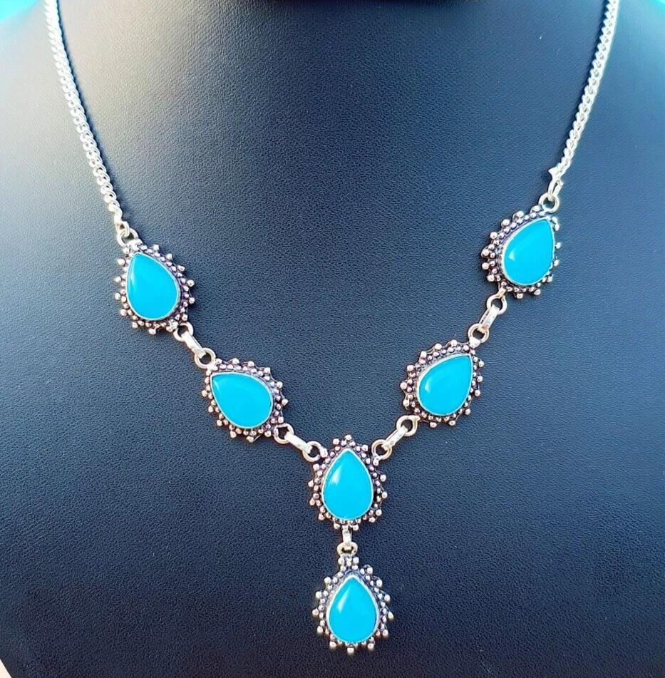 Collar de piedras preciosas de calcedonia de plata esterlina hecho a mano joyería de piedras de nacimiento 20" Foto 1 de 1