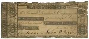 1807 Hallowell & Augusta Bank Massachusetts MA $20 (L2129) - Picture 1 of 2
