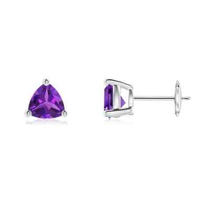 ANGARA 1.4 Ct Basket-Set Trillion Amethyst Stud Earrings in 14K Solid Gold - Picture 1 of 25