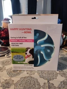 ¡Nuevo! Feliz caza perro comida tazón dieta saludable comer lento tazón azul forma coral - Imagen 1 de 2