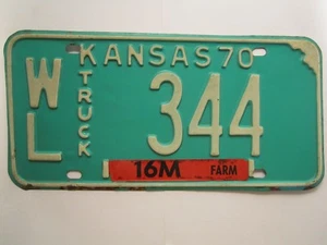 Targa Targa Camion Tag 1970 KANSAS WL 344 Wilson County [Z270] - Foto 1 di 1