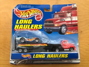 New! Hot Wheels - Long Haulers Red Cab and Blue Race Car - #65867-91 - Picture 1 of 11